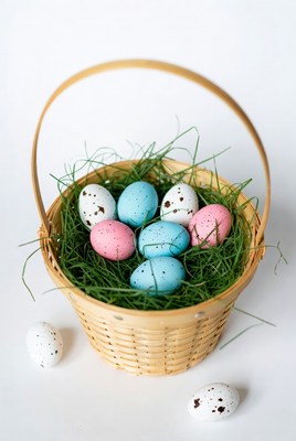 Colorful Easter Eggs in Wicker Basket