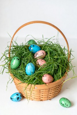 Colorful Easter Eggs in Wicker Basket