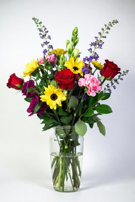 Colorful Flowers in Glass Vase
