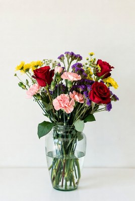 Colorful Flowers in Glass Vase