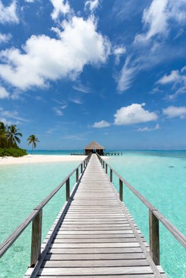 Wooden pier to overwater bungalow