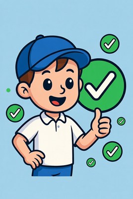 Boy holding large check mark