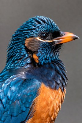 Closeup of blue and orange kingfisher