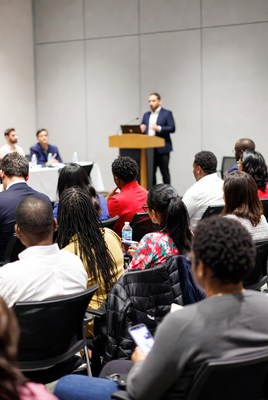 Man speaking at business conference