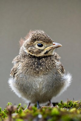 Fluffy baby bird on moss