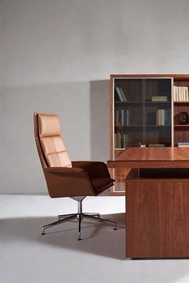 Tan Leather Chair at Wooden Desk