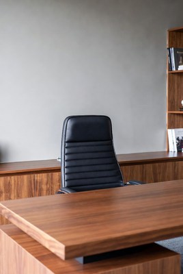 Modern Wooden Desk with Black Office Chair
