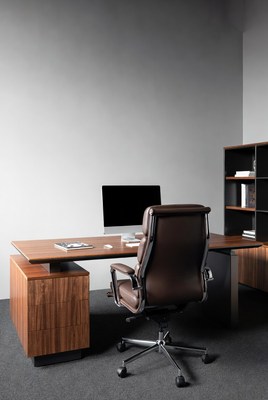 Modern Wooden Desk with Leather Chair