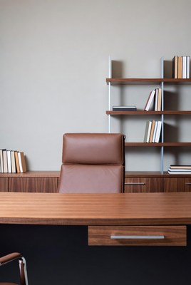 Modern Wooden Office Desk with Leather Chair