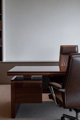 Modern Wooden Desk with Leather Chair