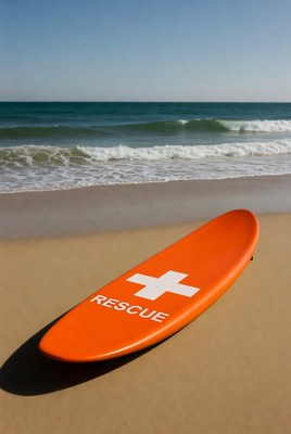 Orange Rescue Board on Beach