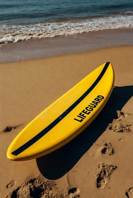 Yellow Lifeguard Surfboard on Beach