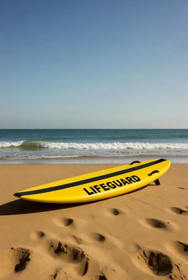Yellow Lifeguard Surfboard on Beach