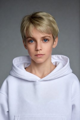 Blonde boy in white hoodie