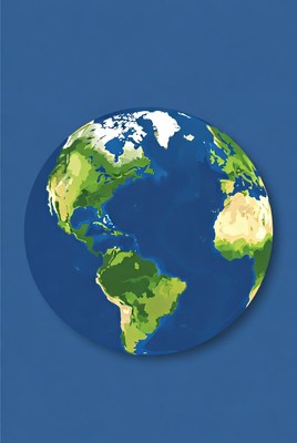 Earth Globe on Blue Background