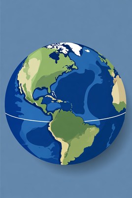 Illustrated Earth Globe on Blue Background