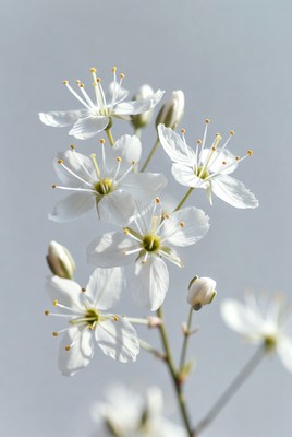 White Cluster Flowers on Gray Background