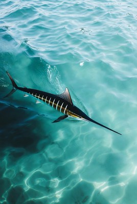 Blue Marlin Swimming in Clear Ocean Water