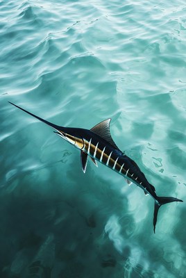 Swordfish swimming in turquoise water