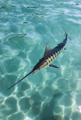 Blue Marlin Swimming in Clear Water