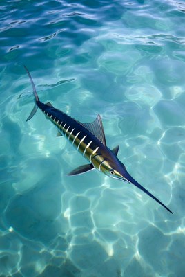 Blue Marlin Swimming in Clear Water