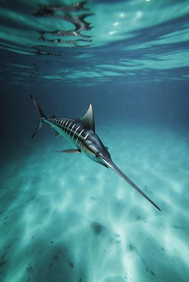 Blue Marlin Swimming Underwater