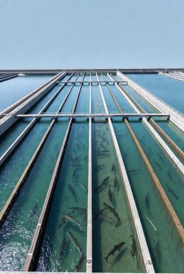 Fish swimming in aquaculture tanks