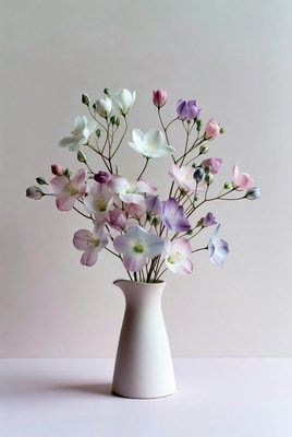 White Vase with Pink White Flowers