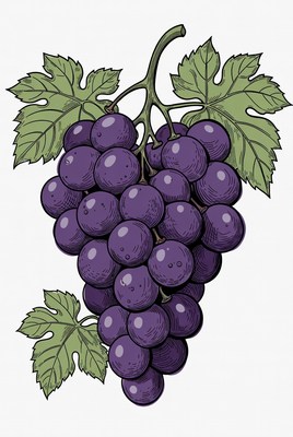 Purple grape bunch with leaves