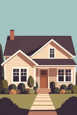 Beige House with Chimney and Garden Path