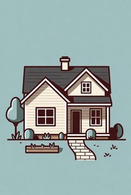 Cartoon House with Chimney and Garden