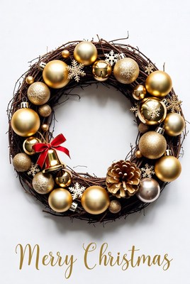 Gold Christmas Wreath with Merry Christmas