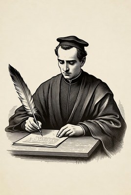 Man writing with quill pen
