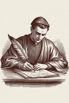 Man writing with quill pen