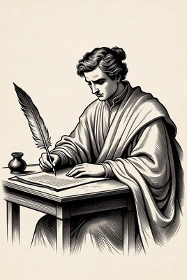 Man writing with quill pen