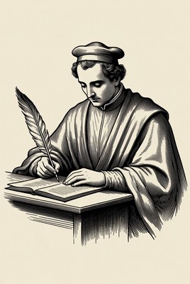 Man writing with quill pen