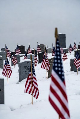 American Flags on Snowy Graves