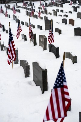 American Flags on Snowy Graves