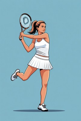 Woman serving tennis racket illustration