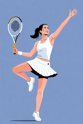 Asian woman playing tennis illustration