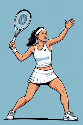Woman serving tennis racket illustration