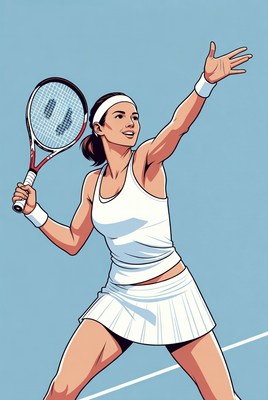 Woman serving tennis racket illustration