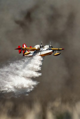 Firefighting Seaplane Dropping Water