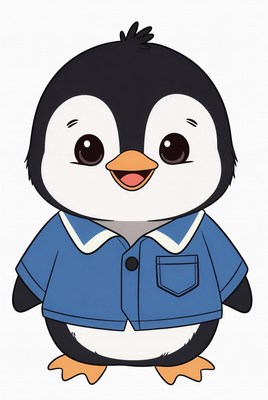 Cute cartoon penguin wearing blue jacket