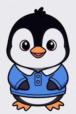Cute cartoon penguin in blue jacket