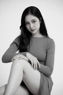 Asian woman in long sleeve dress