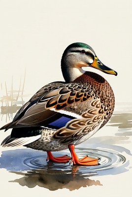 Male Mallard Duck Standing in Water