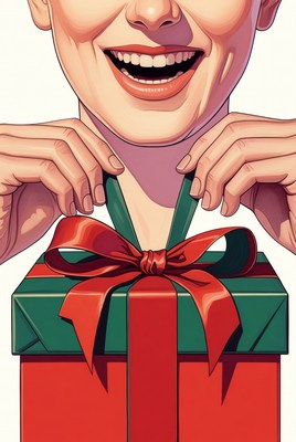 Woman opening green gift box