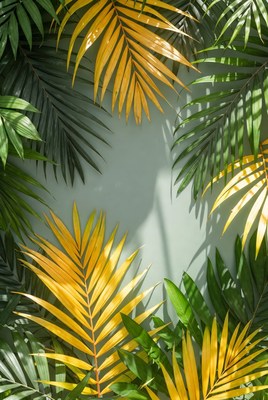 Green and Yellow Palm Leaves Background