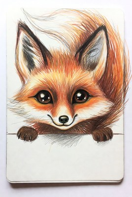 Cute fox peeking over edge illustration